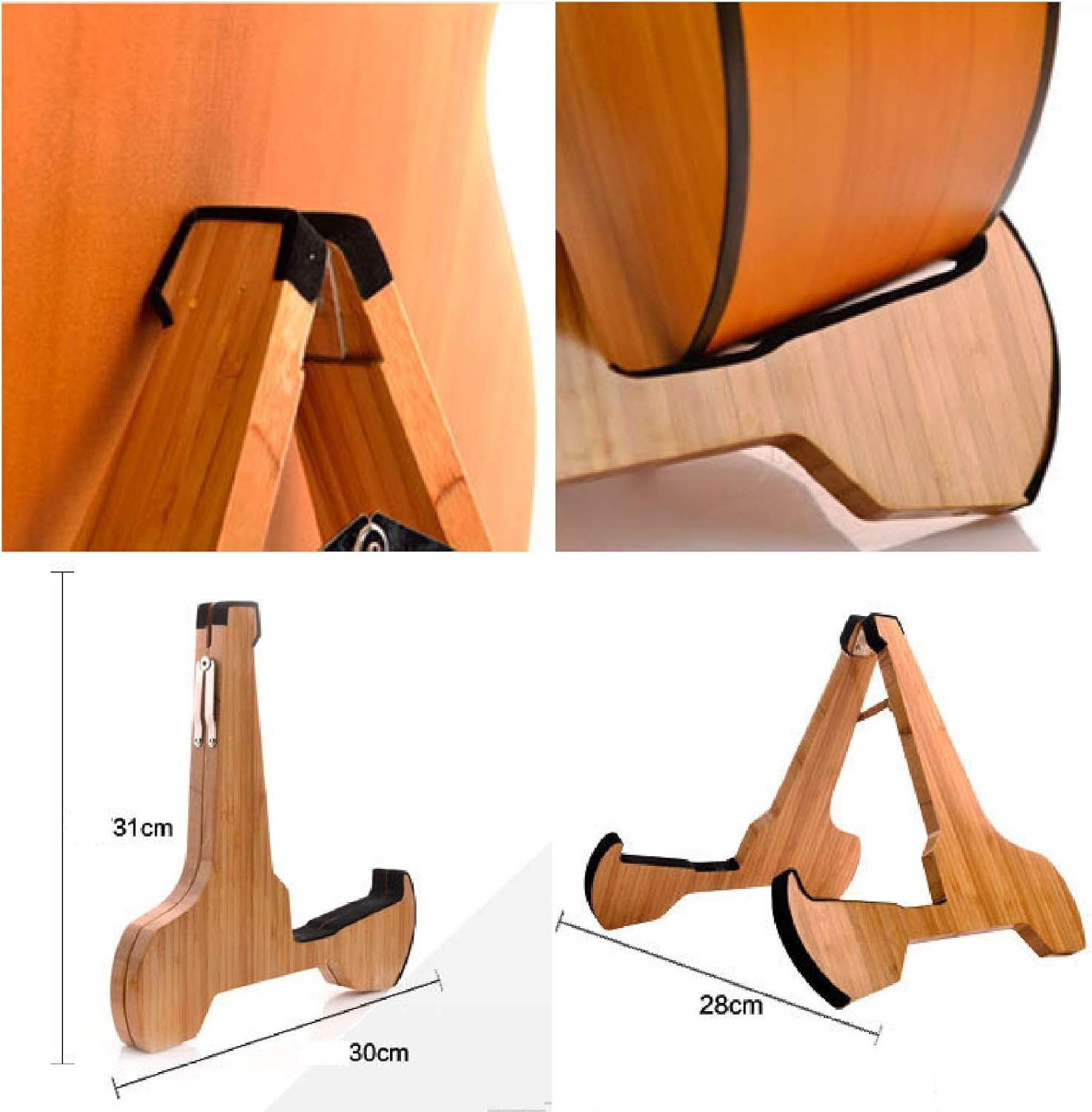 Miwayer Guitar Stand Real Bamboo A-Frame Folding Thickened Universal, With Soft Leather Protection, Safe Non-Slip Portable Stringed Instrument Stand, For Acoustic, Classical, Electric Guitar, Bass