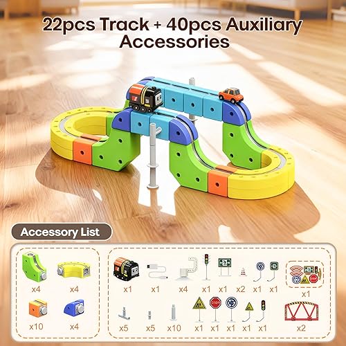 Miniatura 4 de Juego de tren eléctrico, pista de carreras flexible 3D que desafía la gravedad, kit de construcción de automóviles motorizados para niños de 3 a 8