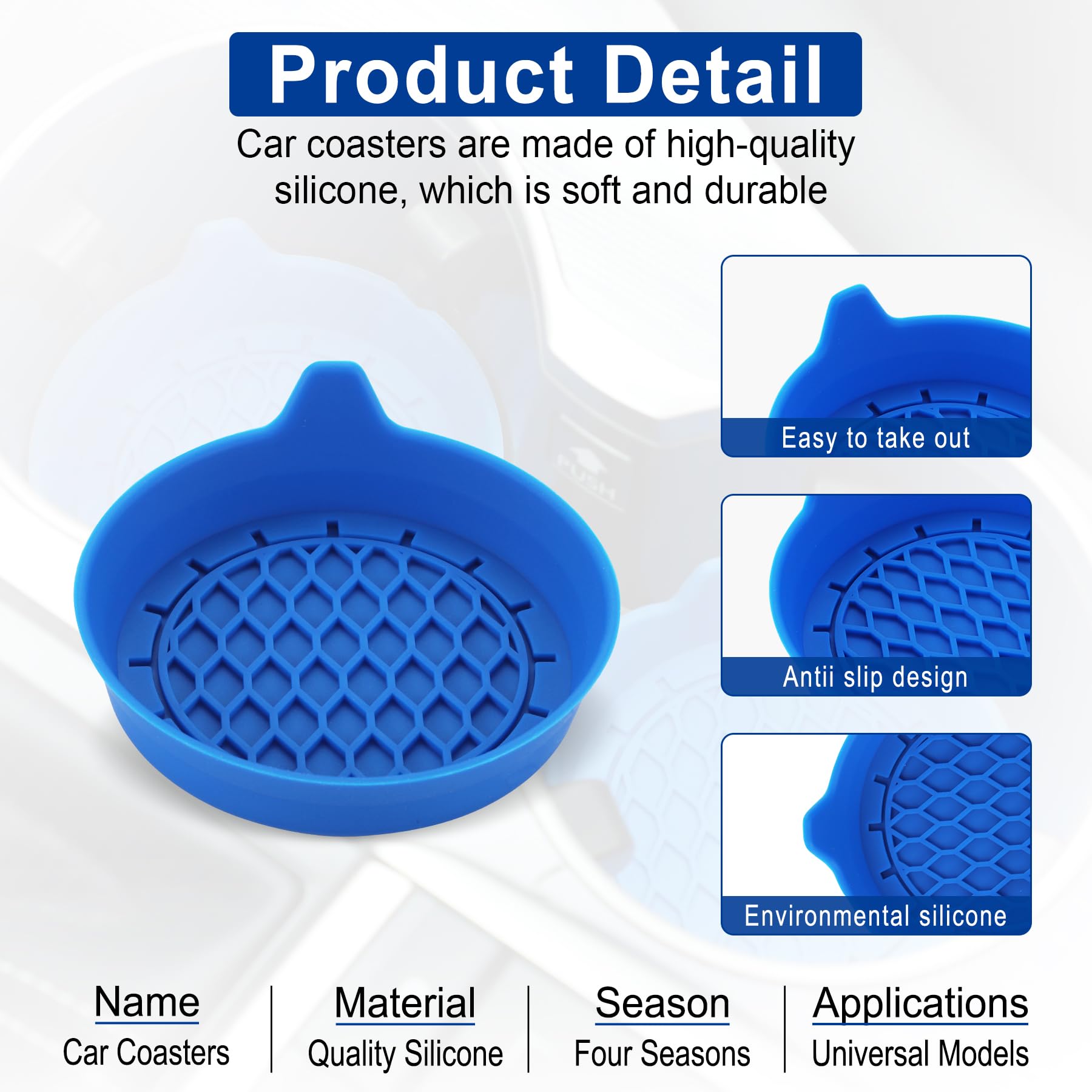 SINGARO Car Cup Holder Coaster, Silicone Cup Holder Insert, Universal Non-Slip Cup Holders, Car Accessories Interior for Women and Man 4 Pack Blue view 4