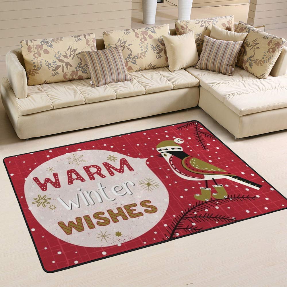 Tapis de Noël pour salon grand format 72x48 po rouge et mignon