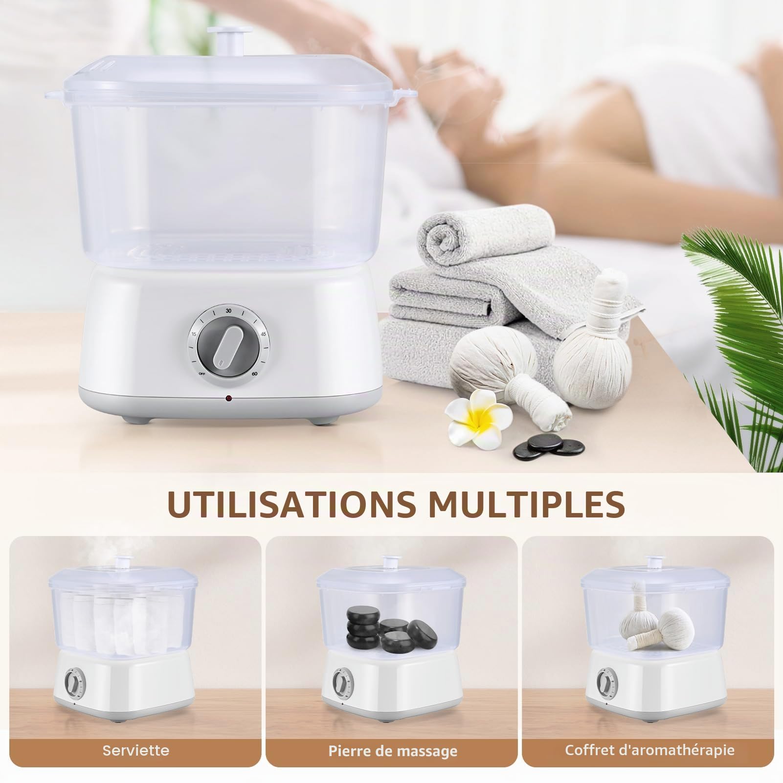 Chauffe-serviettes, défroisseur à vapeur avec clip pour serviette, grande capacité de 3 L, chauffe-serviettes de beauté, chauffe-serviettes chaudes à chauffage rapide pour le visage, barbier