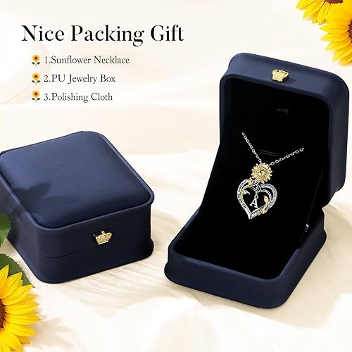 Miniatura 7 de Iefil Regalos de Girasol para Mujer - Collar de Girasol Inicial de Plata de Ley 925 para Mujeres, Regalos de Aniversario y Cumpleaños para Esposa