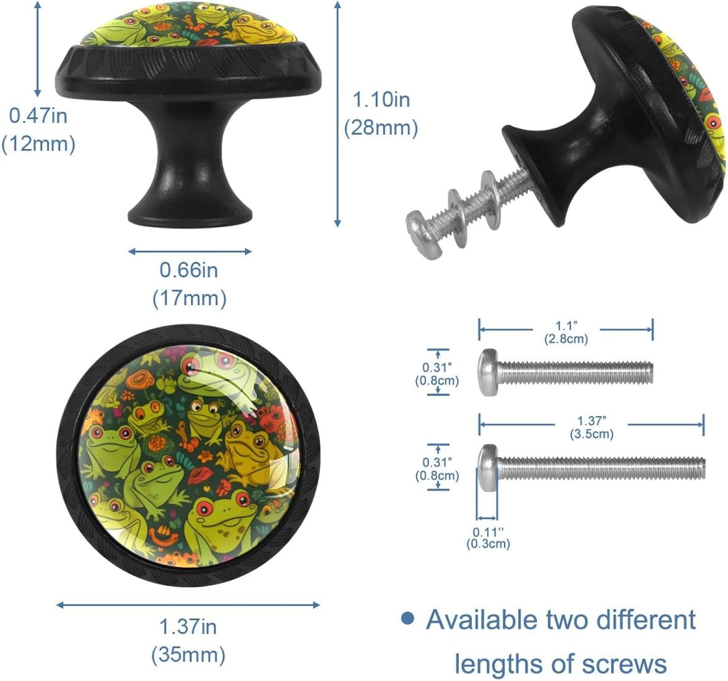 Fun Cartoon Frogs Flowers 4 PCS Black Drawer Knobs Kitchen Cabinet Knobs Round Dresser Drawer Handle Pulls Cabinet Hardware for Cupboard Wardrobe Bathroom Decor image 3