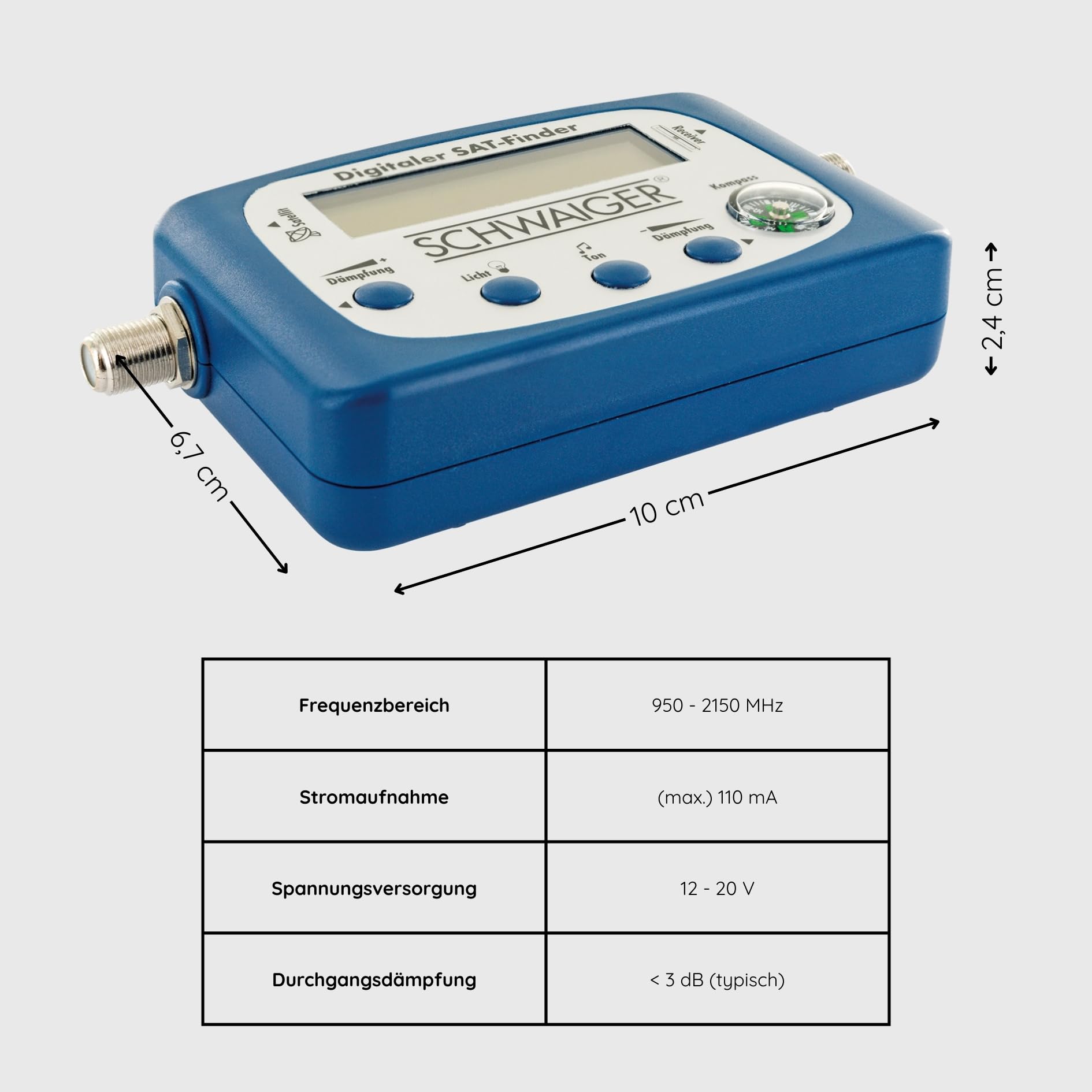 SCHWAIGER 5170 SAT-Finder localizzatore Digitale di satelliti Bussola Integrata allineamento LNB Meter Posizionamento ottimale Parabola satellitare con Uscita Audio