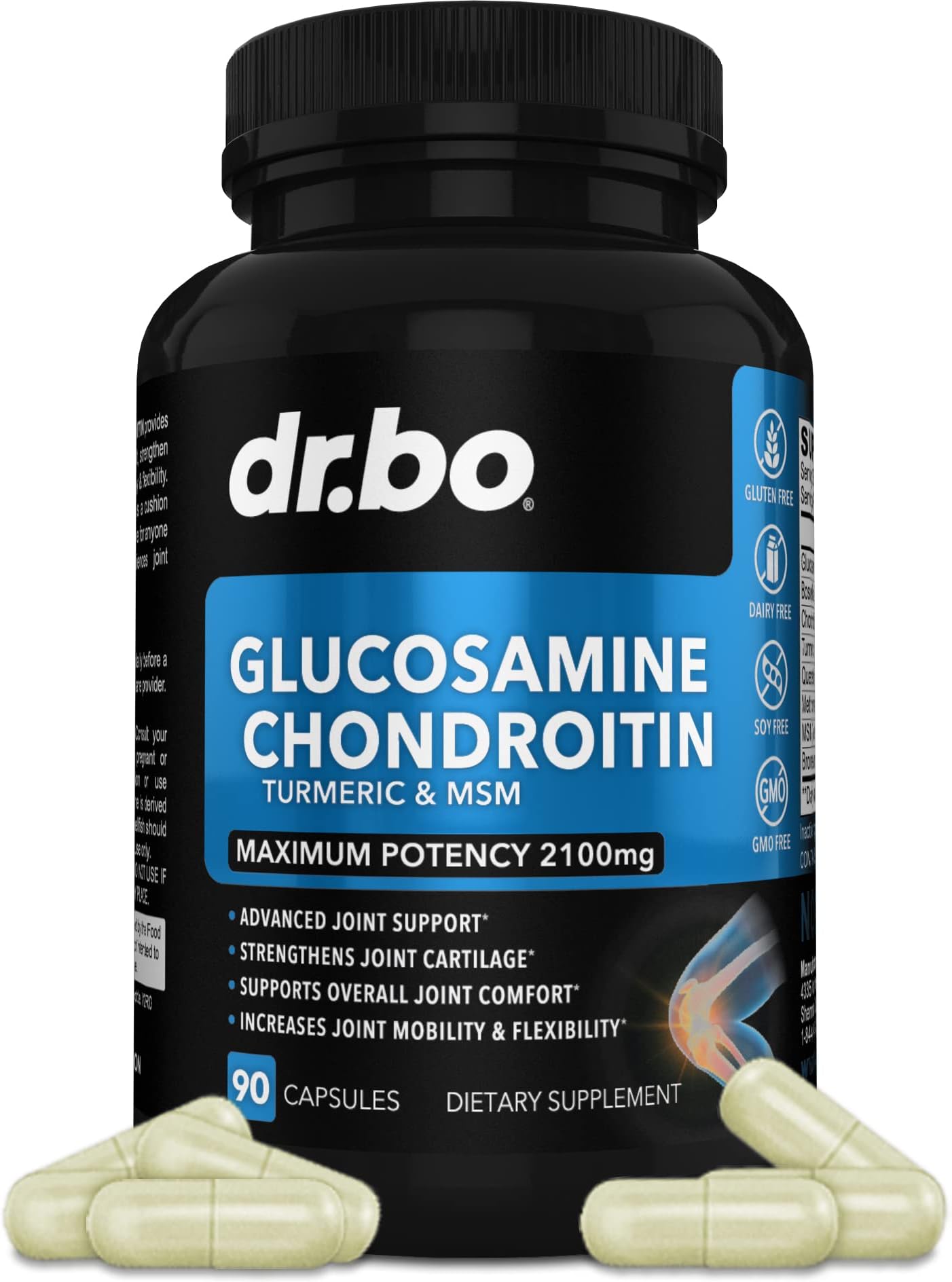 Glucosamine Chondroitin MSM Turmeric - Joints Health Supplement 2100mg Knee Bone & Joints - Joint Support Supplement Pills Advanced Glucosamine Sulfate Capsules Joint Supplements for Men Women Adults