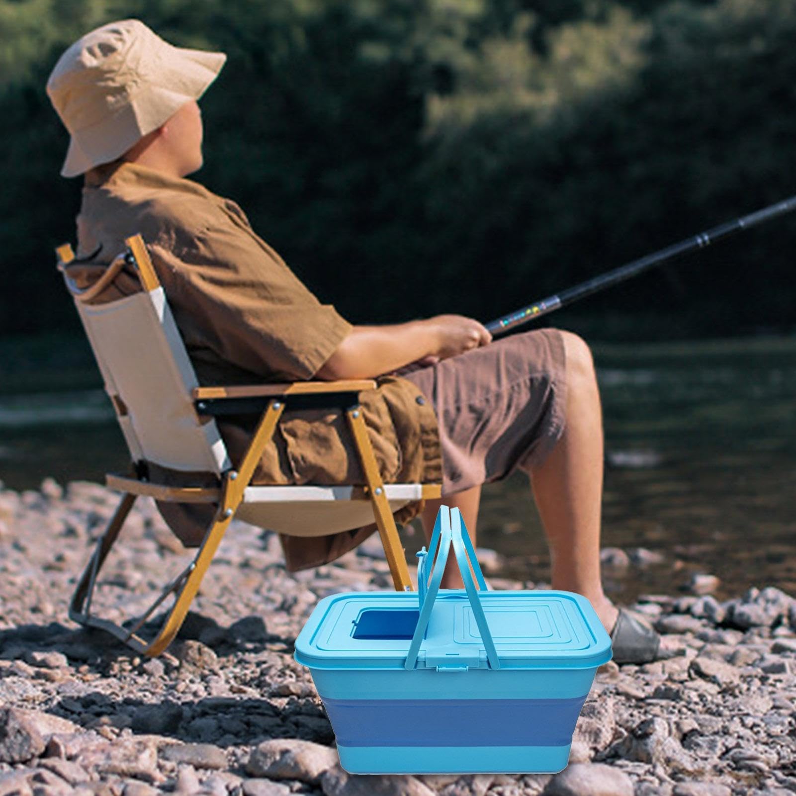 SKUDA pêche, Seau Pliable Grancapacité pour Poissons Vivants, avec poignée, Maille Respirante, Trous Drainage, Accessoire Multifonctionnel pour la lessive, Le Camping