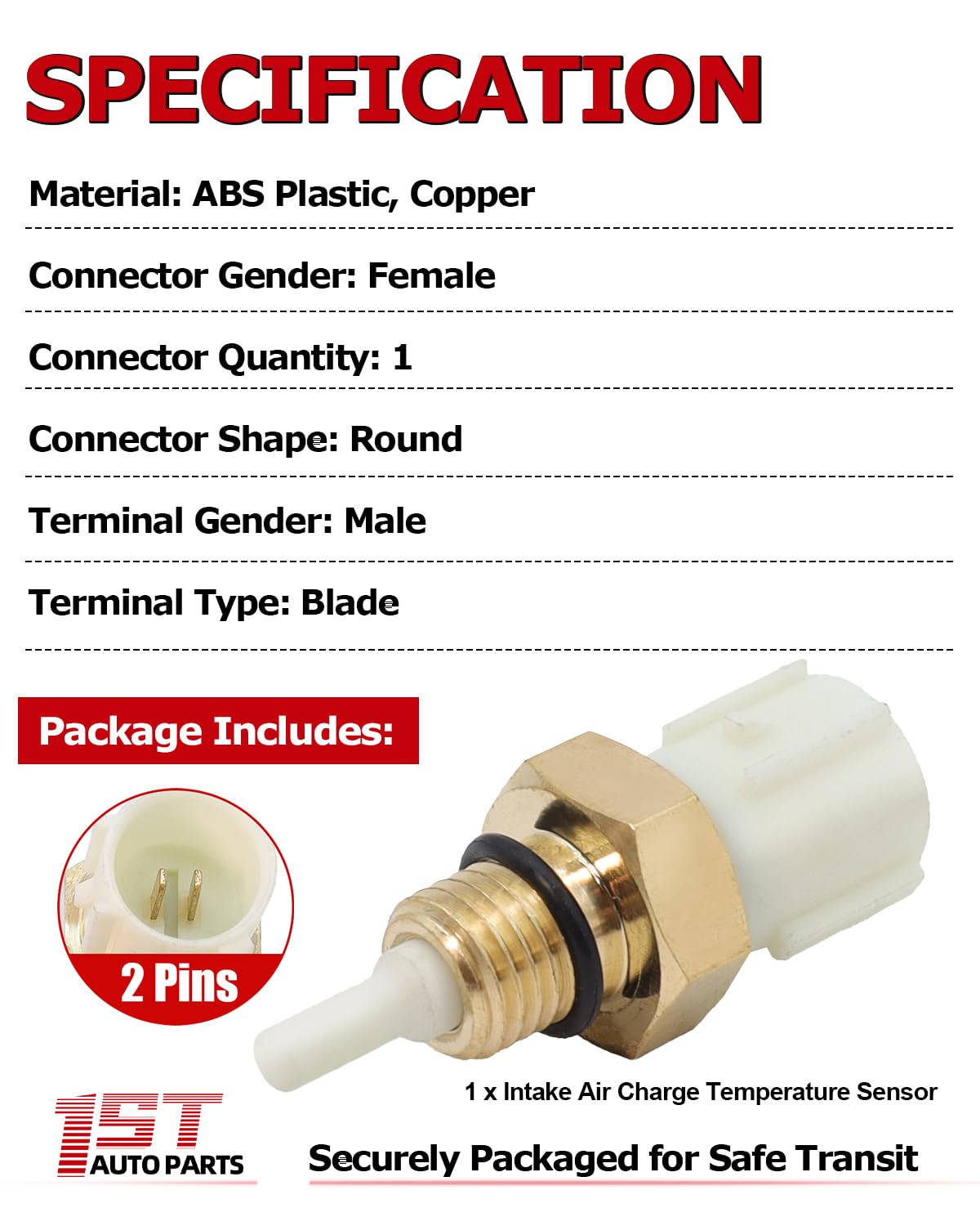 1ST 37880-P0A-A02 Intake Air Charge Temperature Sensor Fits for Acura CL RL TL MDX 1996-2004, for Honda Accord CR-V Odyssey Pilot 1994-2004, Replaces OE: 1435075 1581228 AJ0001