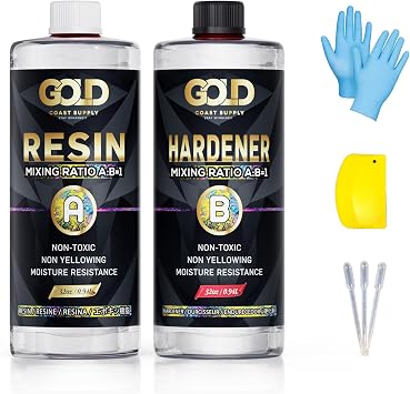 Epoxy Resin 64 oz for Arts, Crafts, Casting Coating - Crystal Clear, Self-Leveling, Non-Toxic, No BPA 32 oz Resin + 32 oz Hardener 1.88L