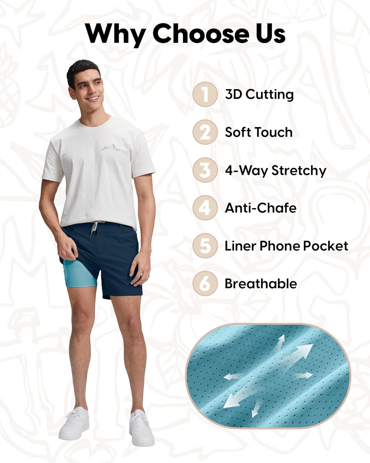 maamgic Mens Casual Shorts with Compression Liner 5/7 Inch Classic Fit Khaki Shorts - Image 5