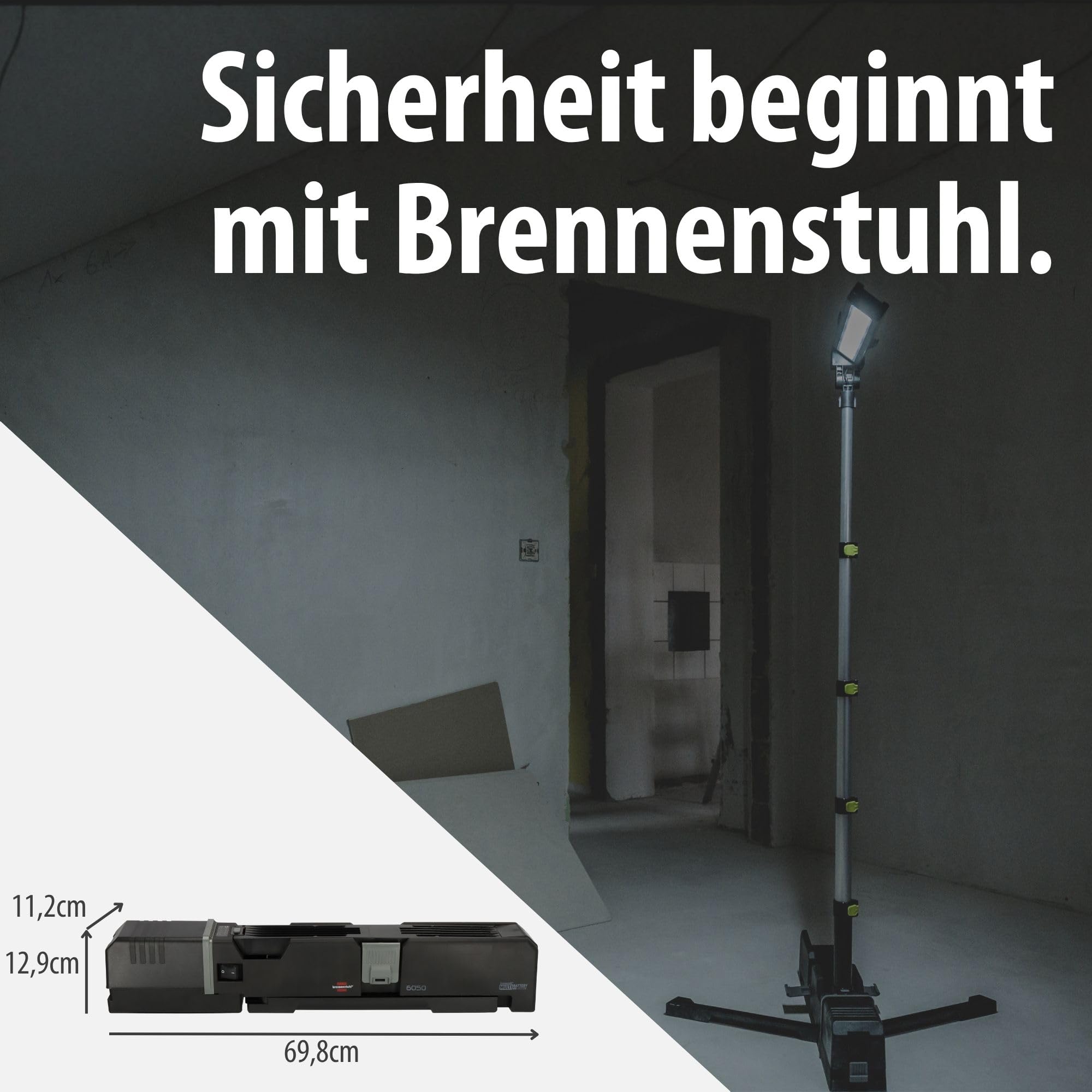 Brennenstuhl Multi Battery LED Akku Teleskop Arbeitsstrahler 6050 MA (7700lm, IP54, Höhenverstellbar Bis 140cm, Kompatibel Mit 18V Akkus 10 Verschiedener Hersteller, Ohne Akku, Engineered In Germany)