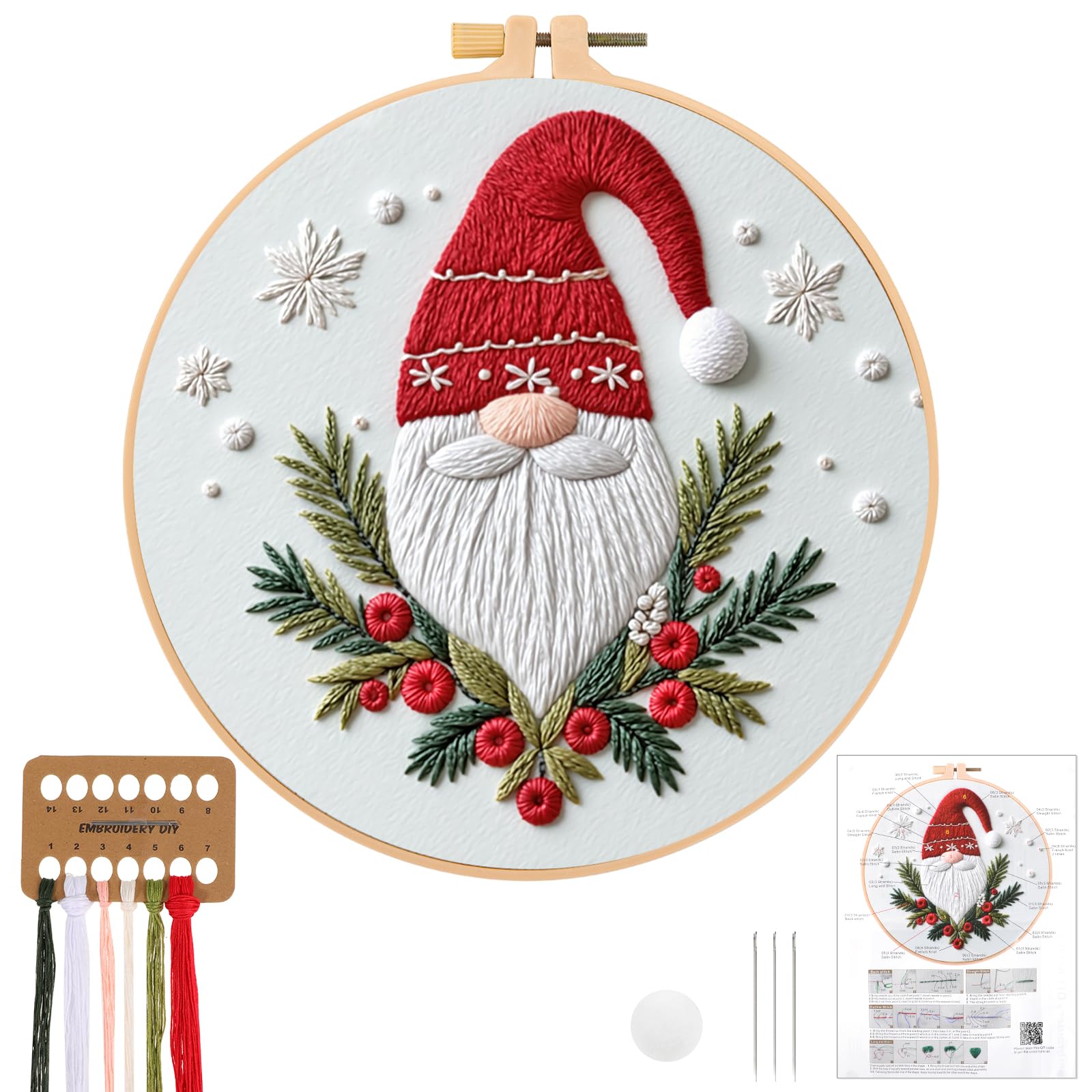 JSRQT Embroidery Starter Kits Christmas Hand Sewing Craft Lover for Adults Beginners Full Range of Stamped DIY Cross Stitch Xmas Gift Needlepoint Supplies Handmade Practice Elves Gnomes