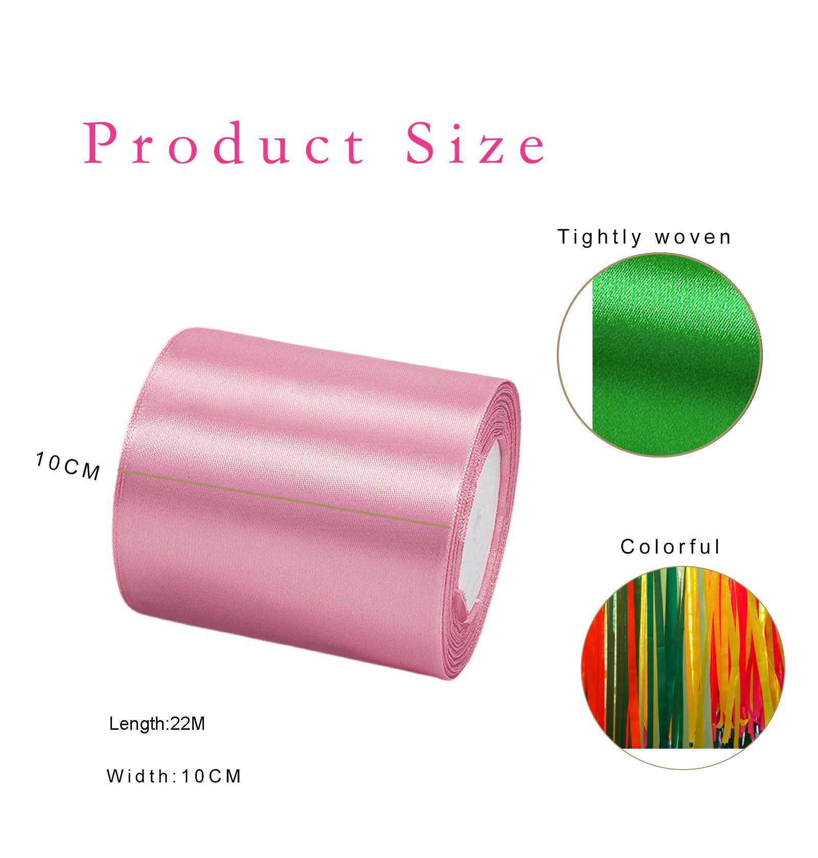 Wide Bean Pink Ribbon 100mm Satin Ribbons for Gift Wrapping,22m 3.9Inch Cake Ribbon Silk Thick Ribbons Pink for Crafting,Christmas,Wedding Car,Hair Bows,Bouquets,Party,Cake Decorations - Image 2