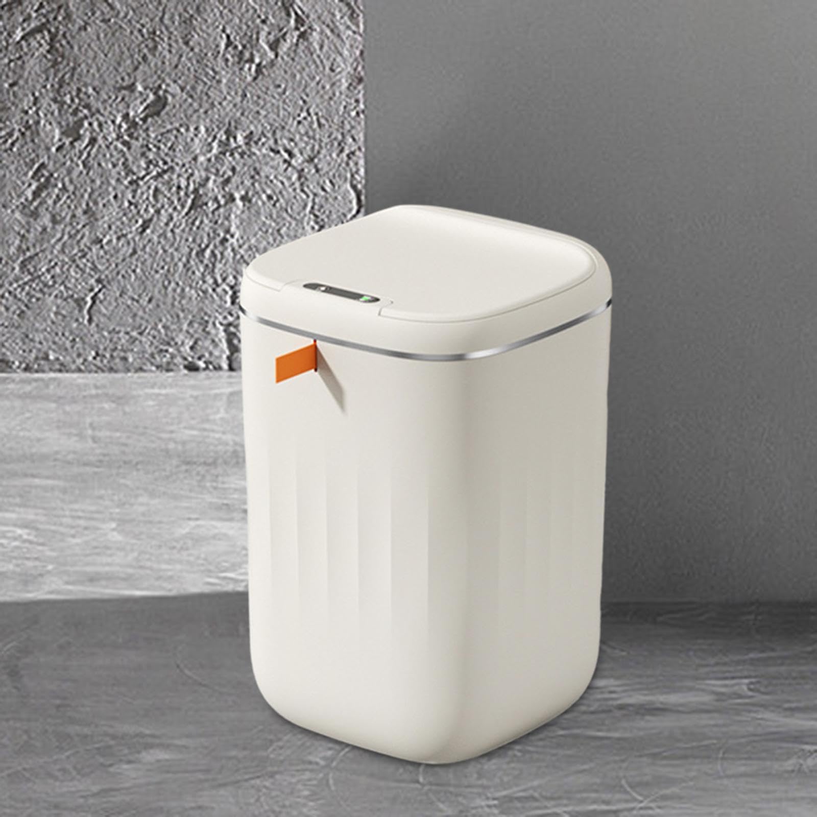 Papelera Automática, Papeleras de Baño con Tapa, Papelera Eléctrica, Papelera Sin Contacto para La Oficina, 24L Blanco Crema, Individual