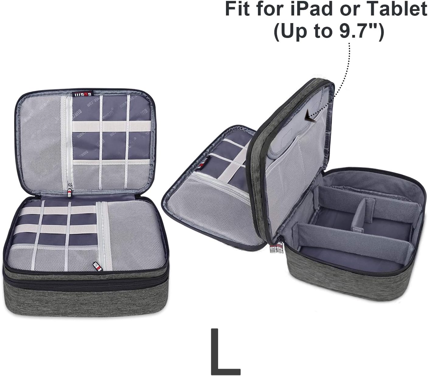 BUBM 3Pcs Universal Travel Cable Organizer Electronics Accessories Carry Bag for Cables, Cord, USB Flash Drive, Battery and More, Denim Gray