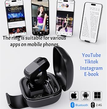 Scrolling Ring,Mini Air Finger Ring Mouse with Touchpad,Bluetooth/2.4G Wireless Rechargeable Finger Scroller for iPhone/Android/PC/Tablet,Remote Control with Charging Case for Tiktok/Camera/Video