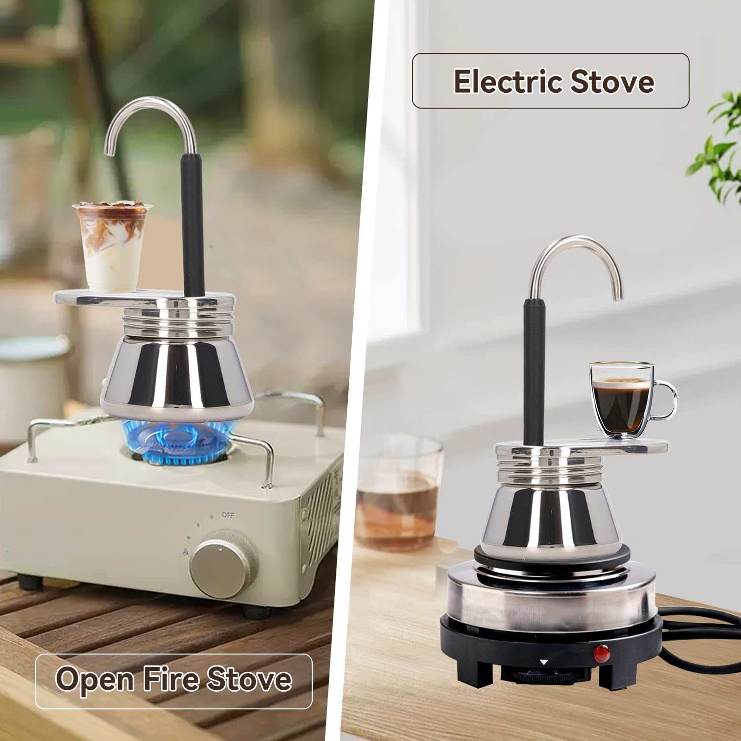 Tissting Cafetière Moka de 6,1 X 3,7 Pouces, Machine à Expresso à Bec Unique en Acier Inoxydable, Portable Moka Express en Acier Inoxydable, Mini Cafetière à Expresso Italienne Machine à Café