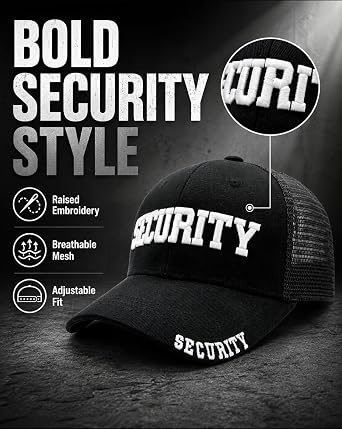 Security Embroidered Trucker Hat for Men Women, Snapback Mesh Baseball Cap
