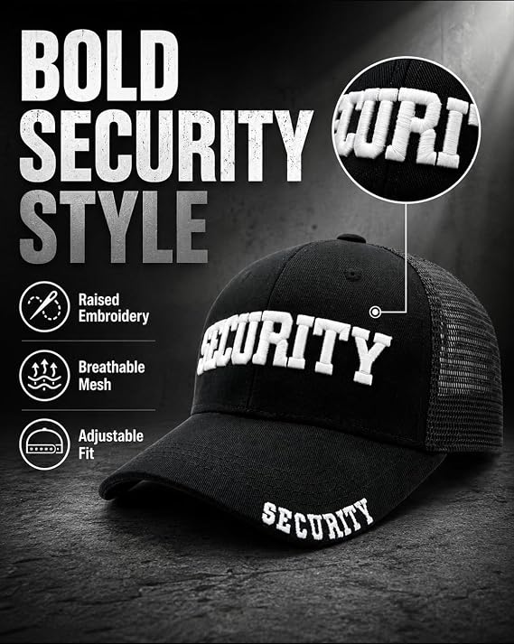 Security Embroidered Trucker Hat for Men Women, Snapback Mesh Baseball Cap