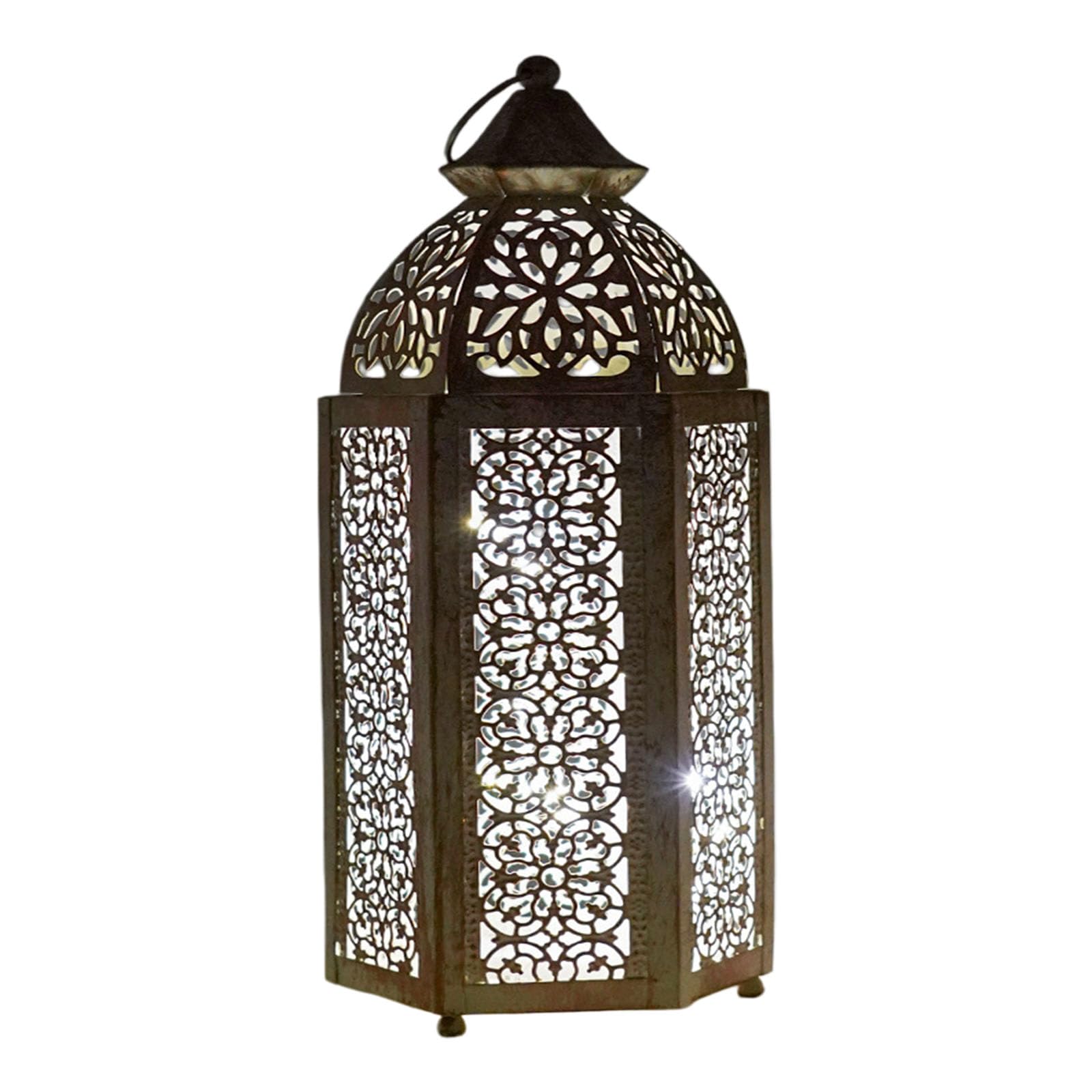Ekoama Moroccans Lanterned Decorative,Golden Metal Candle Holder for Hanging Tabletop,Outdoor Indoor Halloween Ramadans Decors