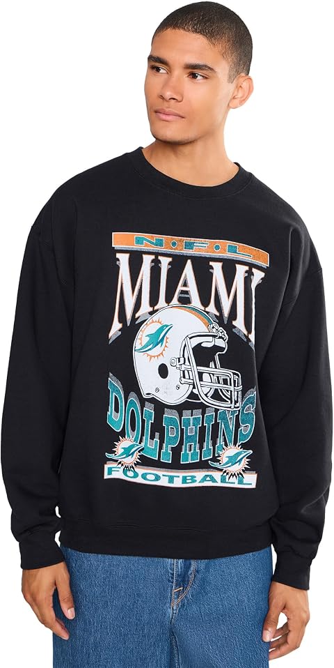 Мужской флисовый свитшот Junk Food Clothing NFL Miami Dolphins Helmet, цвет: Чёрный