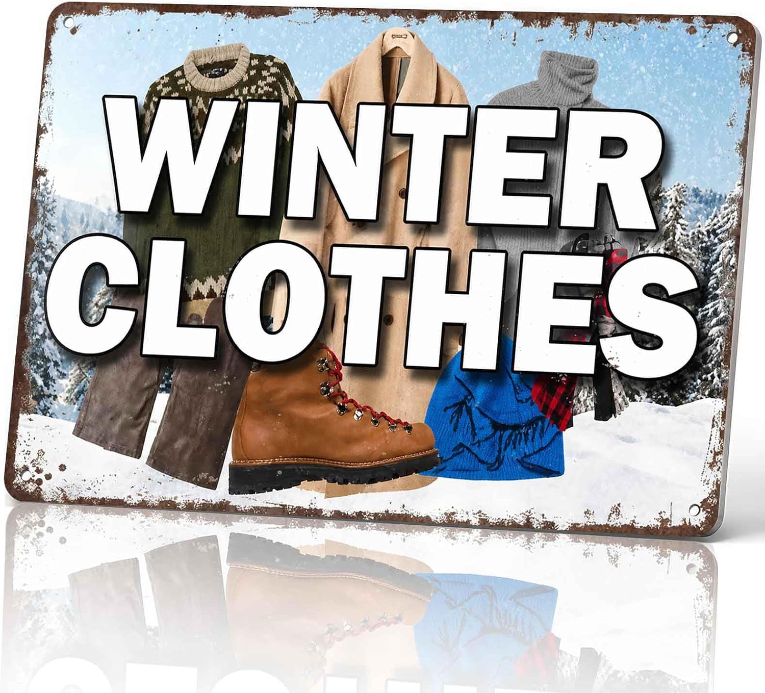 Winter Clothes Metal Sign 8 x 12 Inch