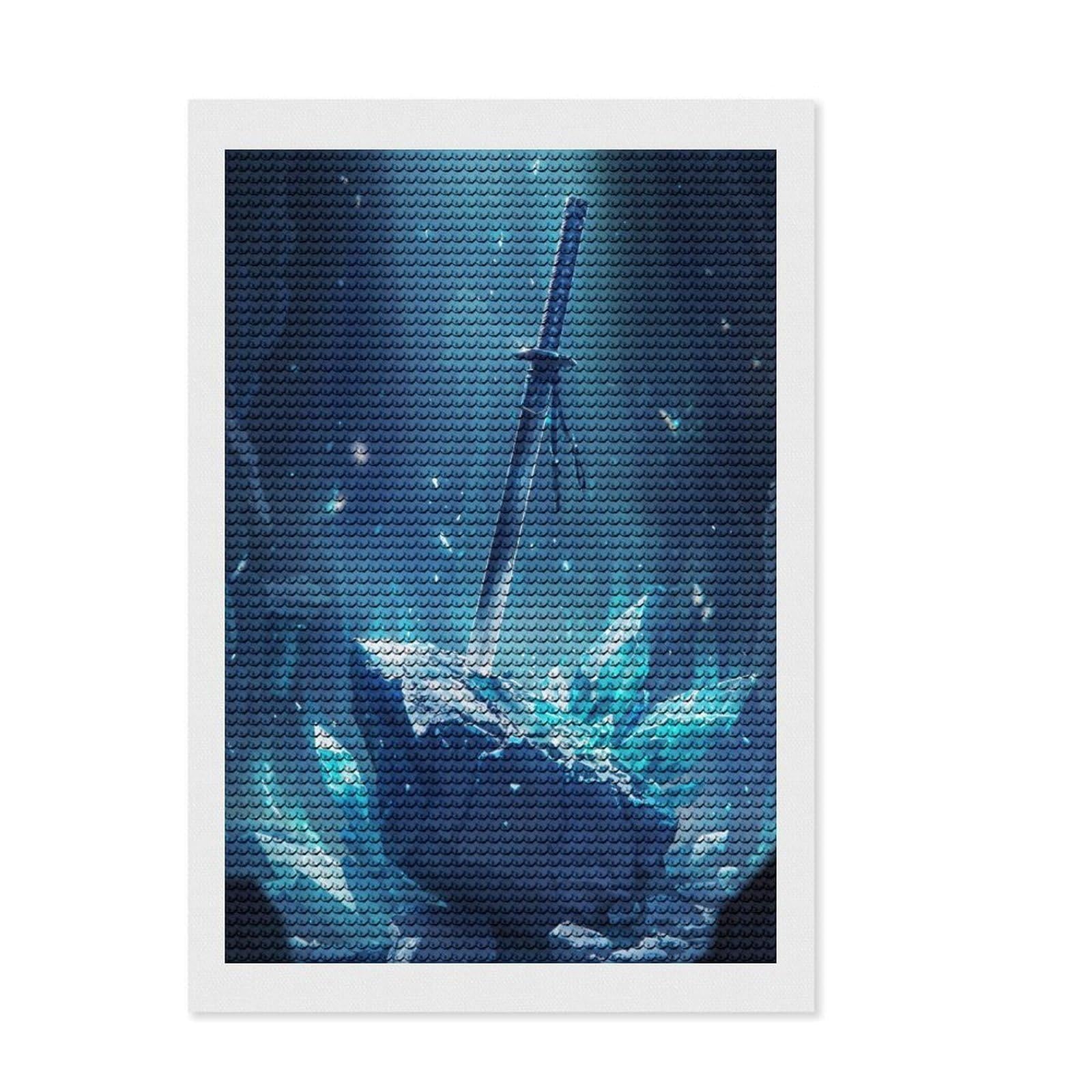 Junmoney Sword Beneath The Crystal Diamond Painting Kit 8"x12", for Teens, Modern Decor, Easy to Enjoy, Gift Idea, Calming Craft to Unwind