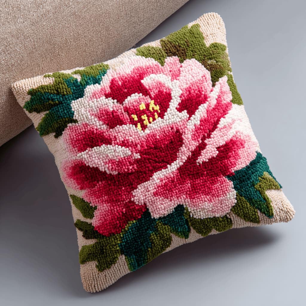 Kitquiver Beginner Latch Hook Cushion Kit,Peony Decor Pillow Cover 43X43Cm