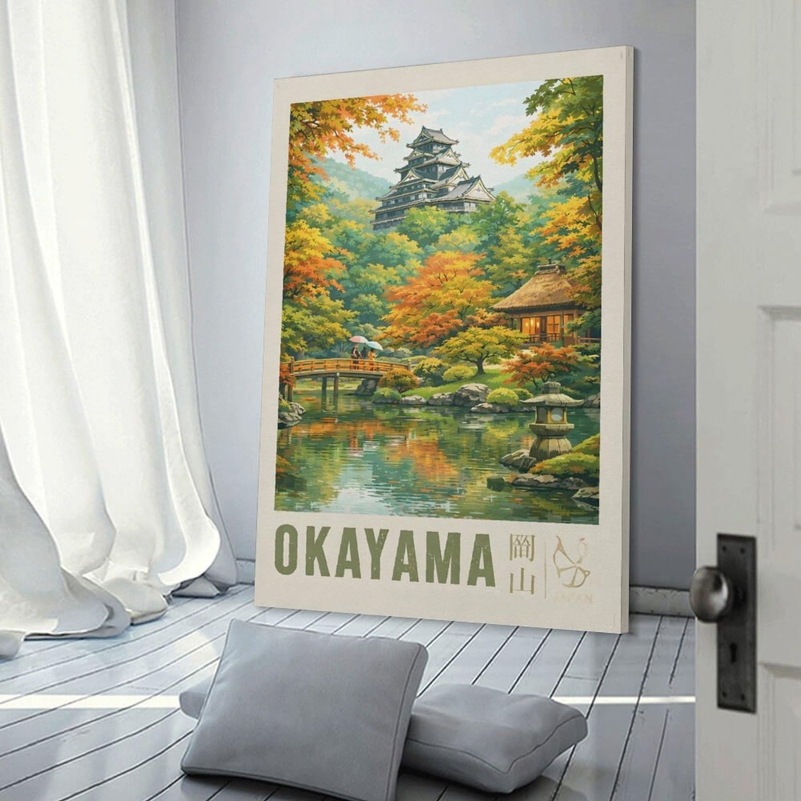 Junmoney Wall Picture Print Autumn Scene at Okayama Castle, 24x36inch(60x90cm), for Living Room, Bedroom, Office Or Hallway, A Flexible Wall Accent for Shared Spaces