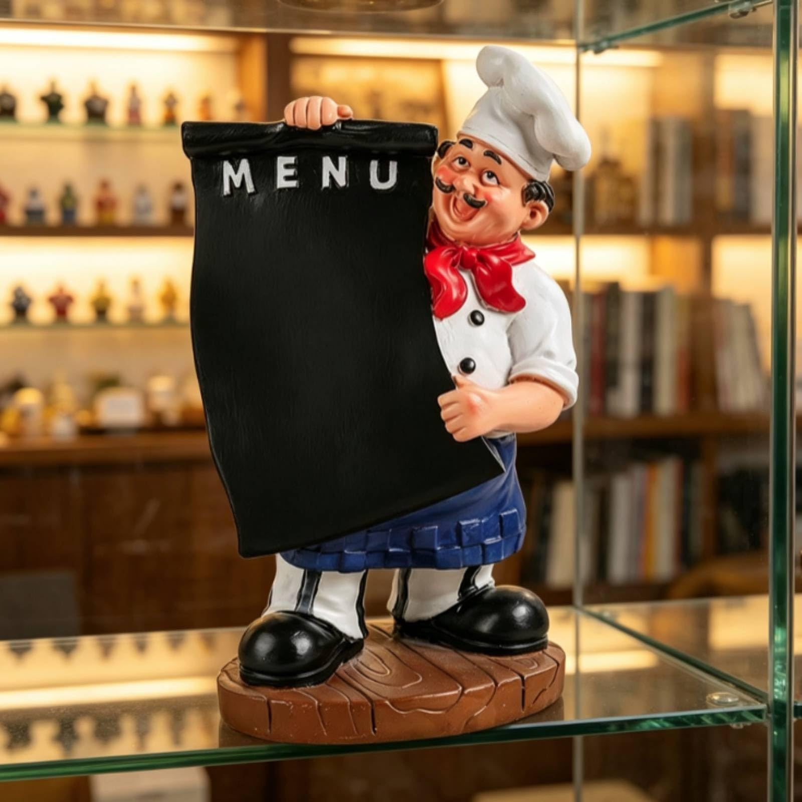 Qectial Statua Chef Portabottiglie Scultura, Chef Con Lavagna Menu E Rose, Stile Europeo