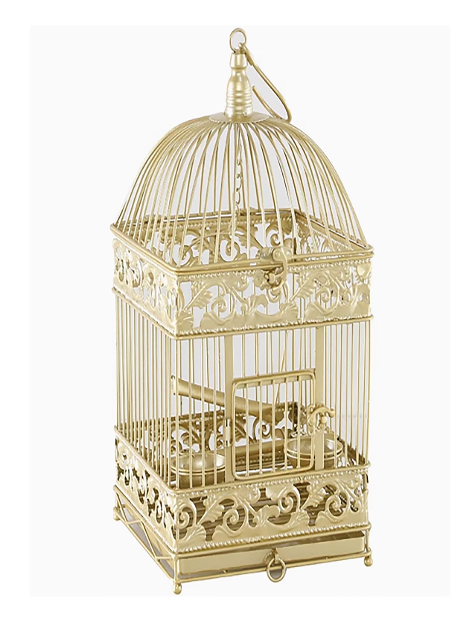 Vögel Käfig Deko Gold Vintage Papageienkäfig Rund Metall Elegant mit Box für Lebensmittel Bar stehend Hinzufügen Behälter für Lebensmittel, Gold