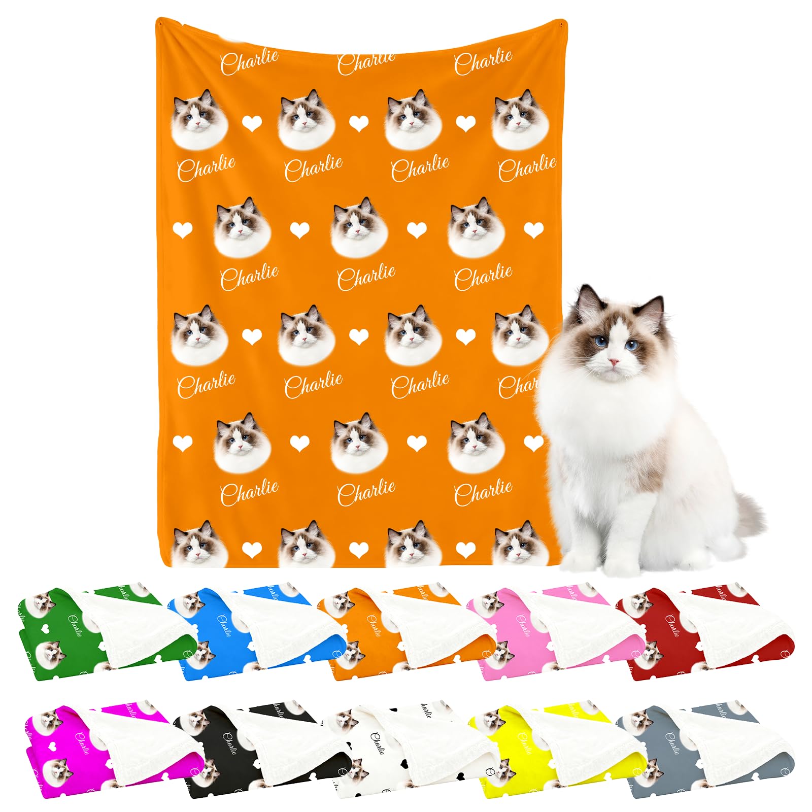XSTZR Personalized Dog Blankets - Custom Photo and Name Dogs Cats Throw Blanket for Small Medium Large Pets - Cozy Fleece Gift for Dog Moms & Cat Dads (Orange)