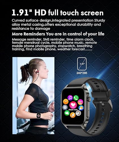 Miniatura 6 de Geelouxian Reloj inteligente para mujer, reloj inteligente HD de 1.91 pulgadas con monitor infrarrojo de oxígeno en sangre, frecuencia cardíaca,