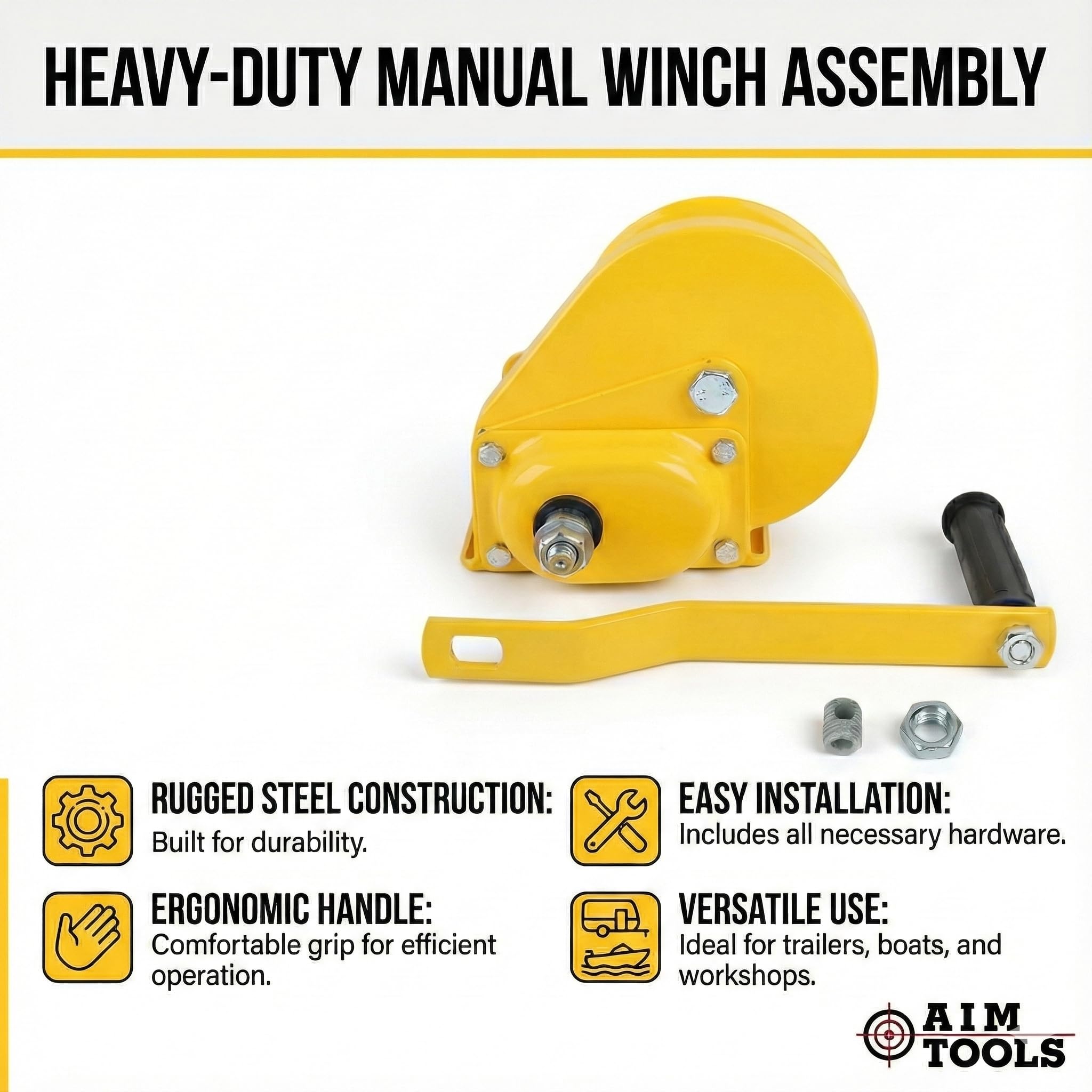 AIM Tools Cabrestante Manual 2600 lbs 1180 kg con Freno Automático, Torno de Manivela para Remolque de Automóvil, Barco, Camión Tracción y Elevación 325638