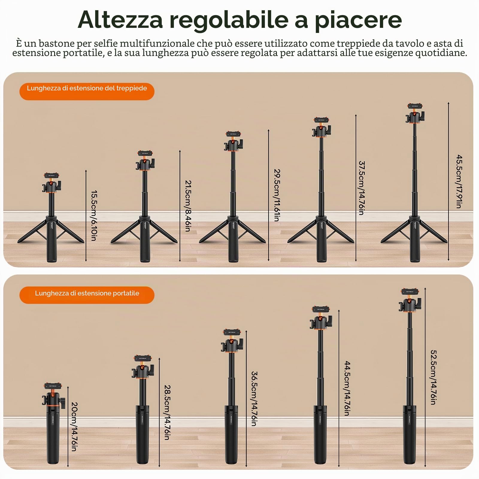 REYGEAK 55cm Treppiede Estensibile Selfie Stick per Insta360 X5/X4 Air/Ace Pro 2, con Scarpa Fredda e Adattatore a Sgancio Rapido per Montaggio Insta360
