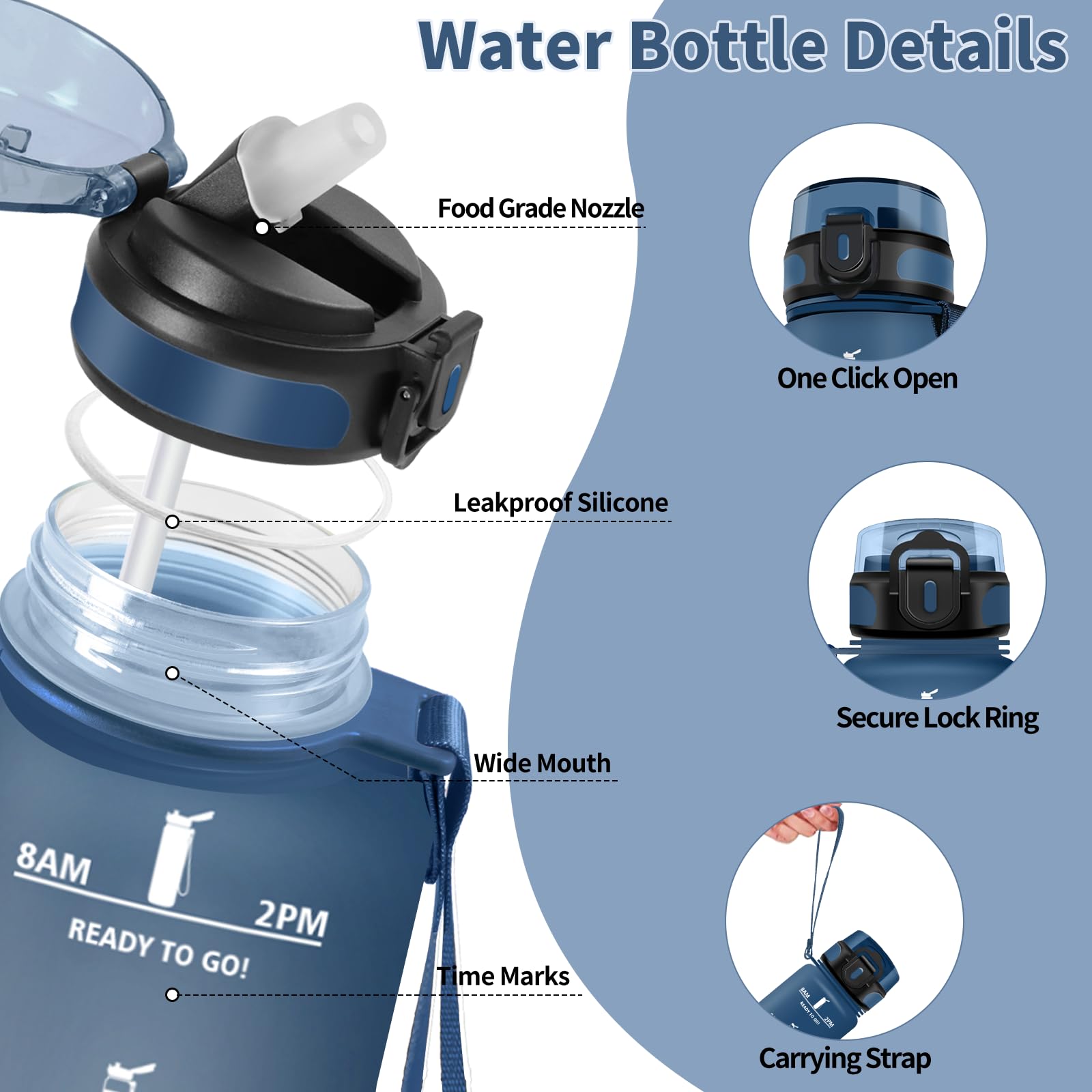 Motswedi Borraccia 500/1000/1500ml, a Prova di Perdite, Borraccia con Cannuccia, Reutilizables, Borraccia Palestra, Senza BPA, Borraccia Motivazionale per Scuola, Palestra, Ufficio, Running, Ciclismo