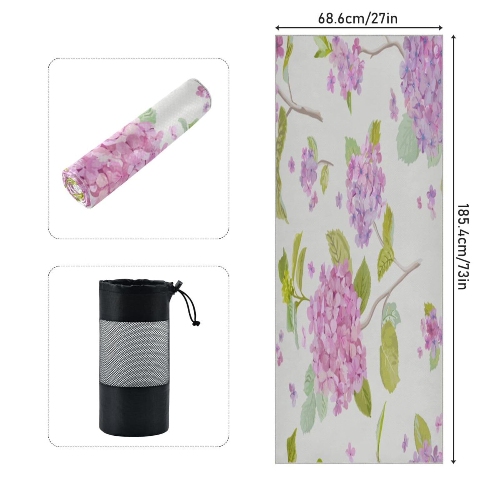 pnyoin Yoga Towel Vintage Floral Lilac Hot Yoga Mat Towel with Grip Dots Sweat Absorbent Non-Slip for Hot Yoga, 24