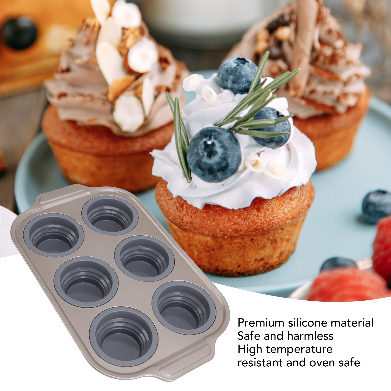 Molde De Silicona Para 12 Muffins - Incluye Espátula, Cepillo Y 12 Cápsulas Reutilizables, Antiadherente Y Apto Para Horno (color Azul)