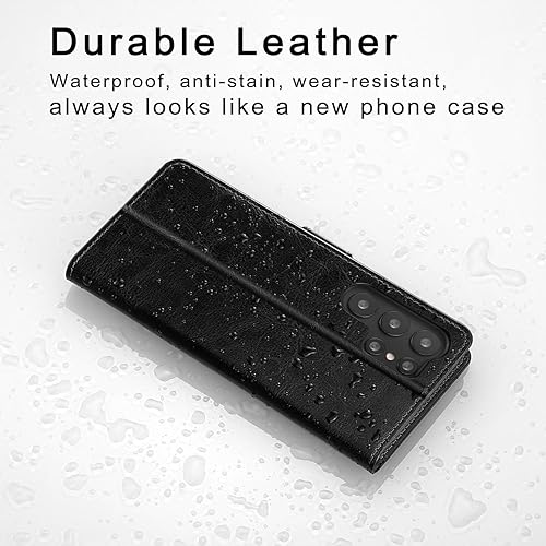 Miniatura 2 de Belemay Funda tipo cartera para Samsung Galaxy S24 Ultra - Funda de piel auténtica con tapa - Tarjeteros con bloqueo RFID - Funda para teléfono con