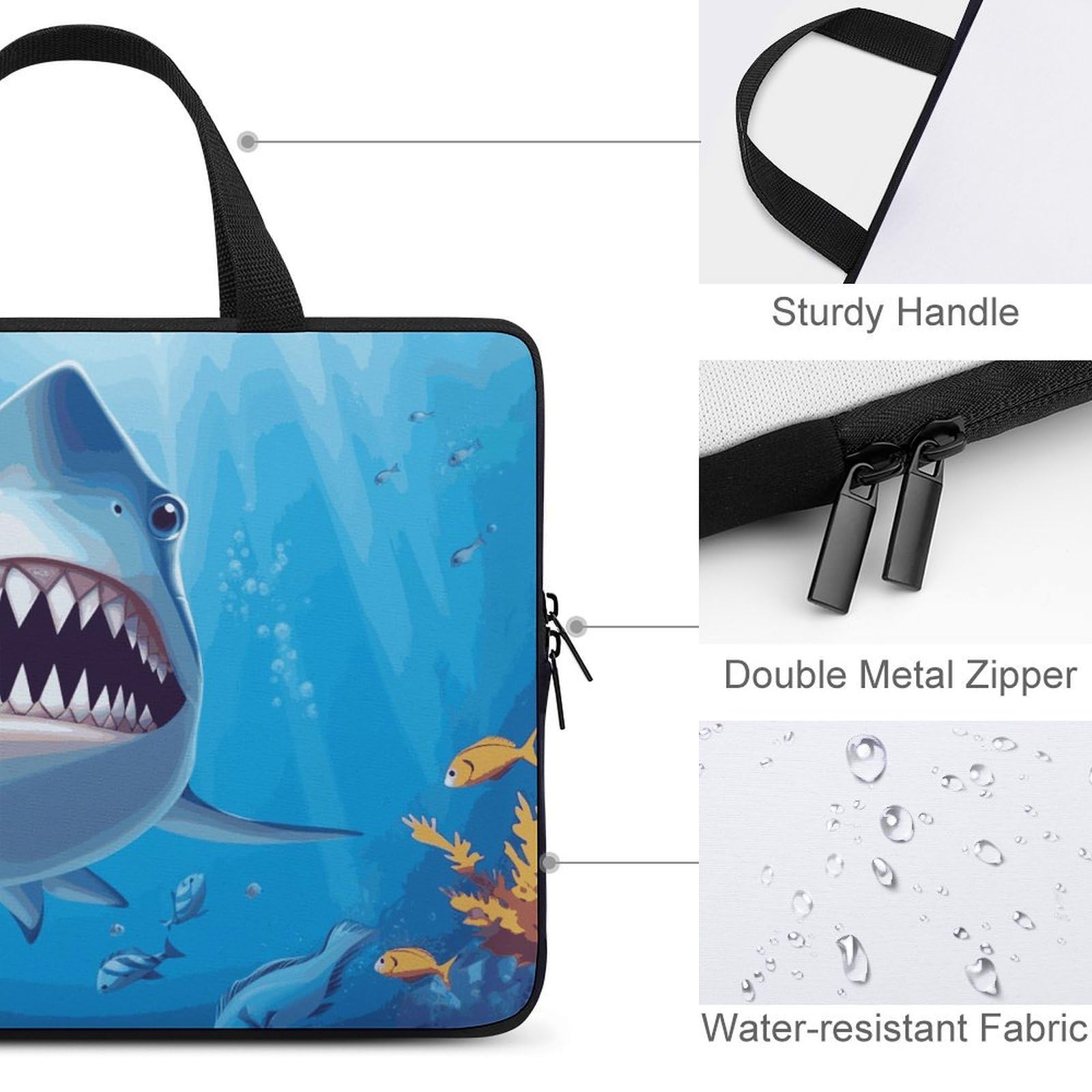 Custodia per laptop da 17 pollici, ultra sottile, leggera e impermeabile, in neoprene resistente, con motivo squalo sorridente, borsa protettiva portatile per computer con cinghia da polso