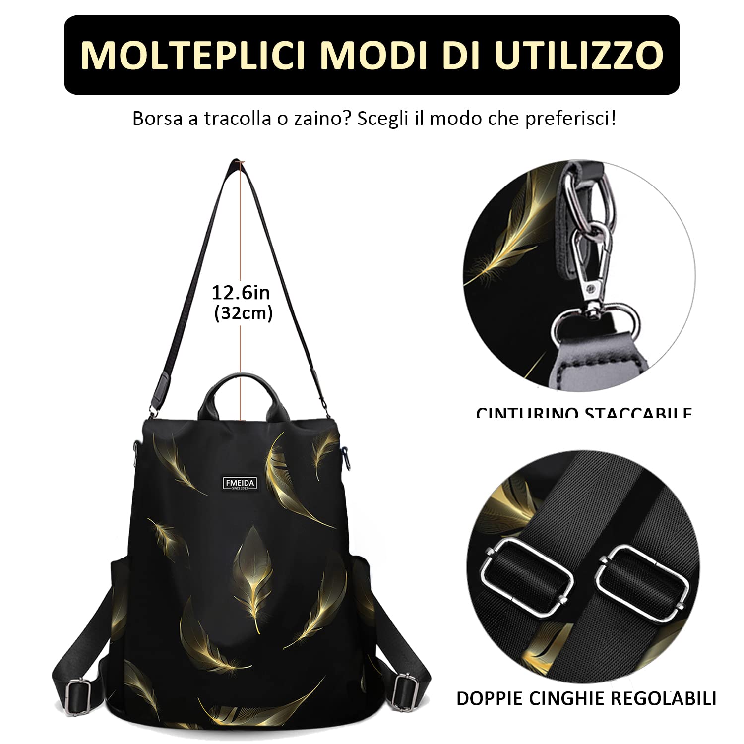 Fmeida Zaino Donna Antifurto Moda Borsa Donna con Tracolla Borse Zainetto da Viaggio Impermeabile
