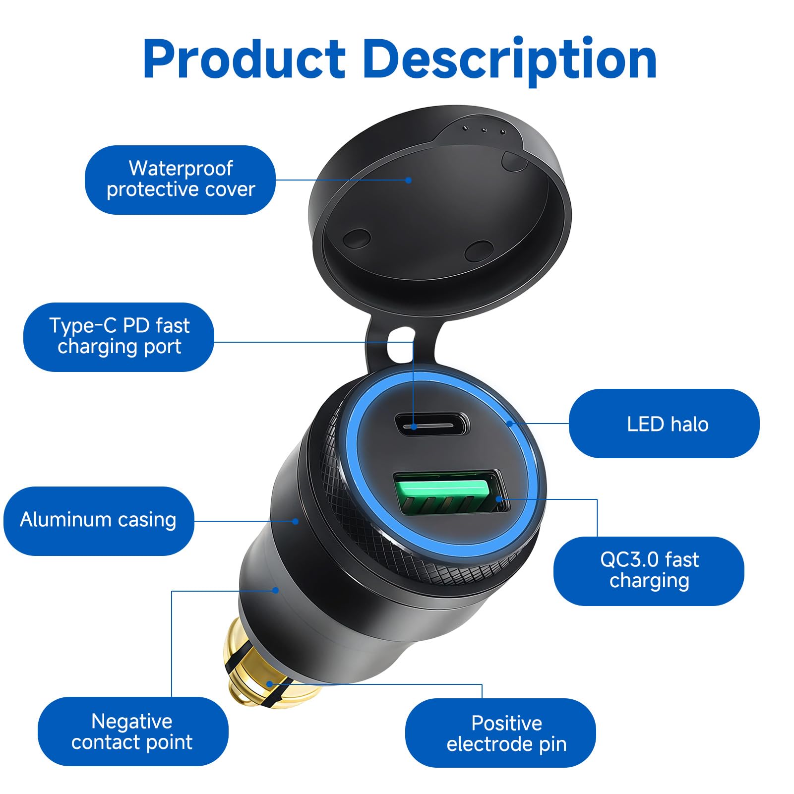 Presa USB Moto Impermeabile 30W PD QC 3.0 Ricarica Rapida Adattatore Accendisigari 12V Porta Telefono da Moto Doppio Caricatore Alluminio DIN Hella per Motocicli Europei BMW Ducati Triumph