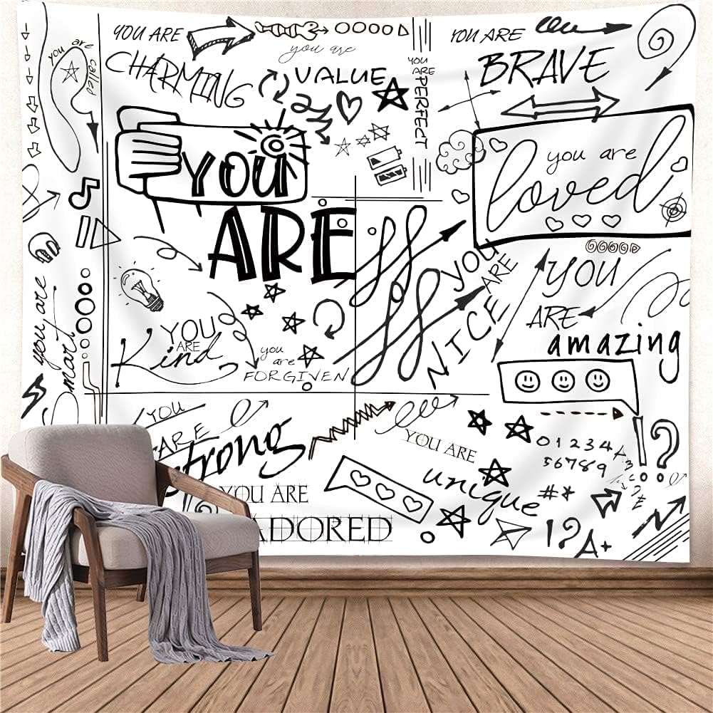 AMBZEK Positive Quotes Wall Decor You are Tapestry Teen Girl Bedroom Kids 59Wx78H Inspirational Wall Art for Women Black White Aesthetic Wall Decor Wall Hanging Dining Living Room Dorm Decor Fabric