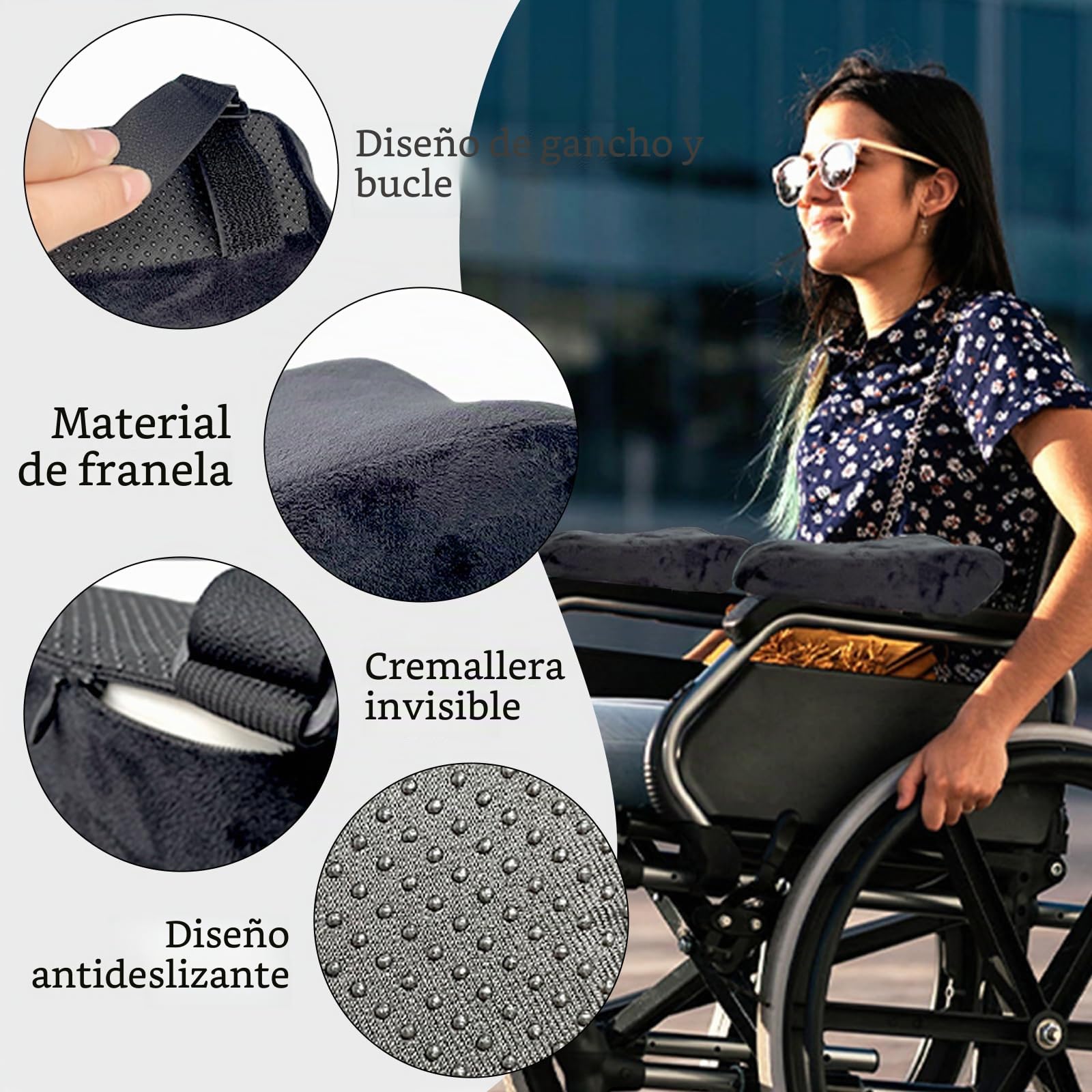 EDWERD Almohadilla para reposabrazos de silla de ruedas para ancianos - Bandeja de almohada de codo para scooter de movilidad, cojín suave de espuma viscoelástica, accesorios estabilizadores de brazos