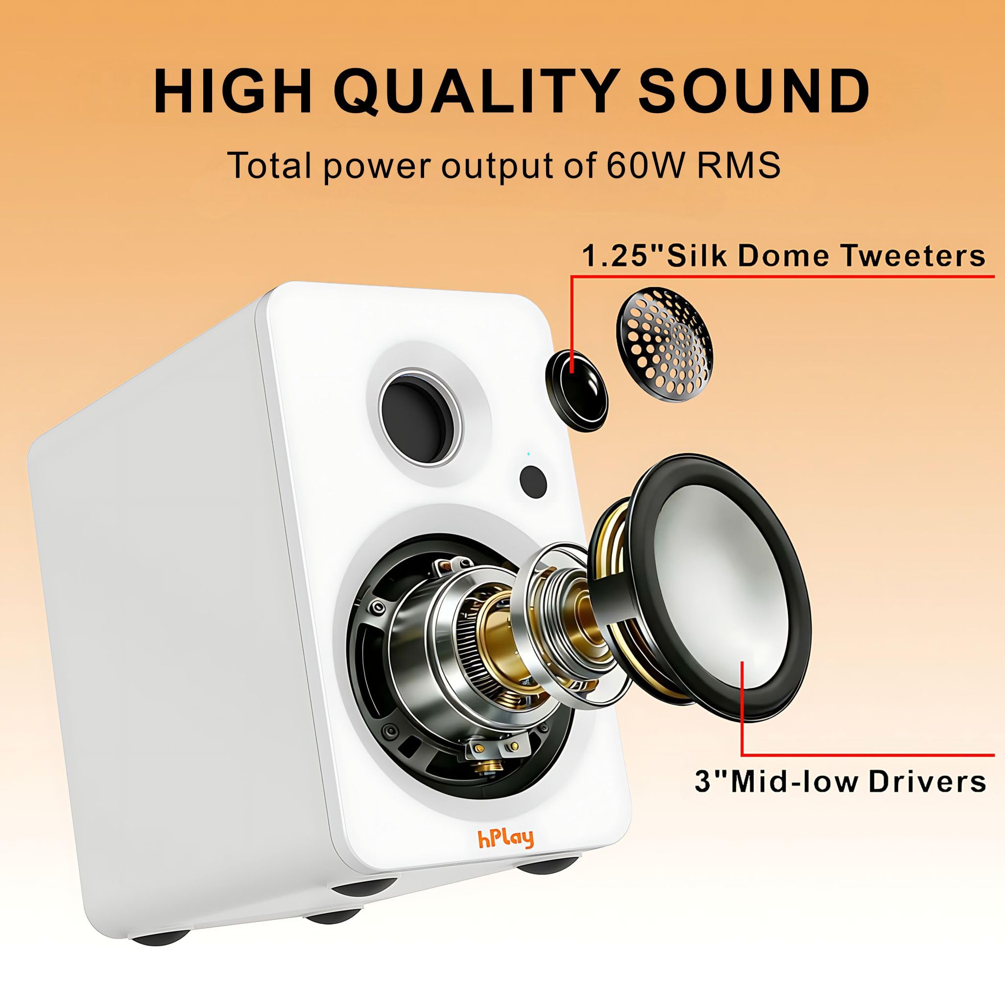 hPlay BS32W altoparlante attivo, altoparlante PC da 60W RMS con Bluetooth 5.3, USB-C Plug & Play con scheda audio, uscita subwoofer, telecomando e design compatto per giocatori e amanti della musica