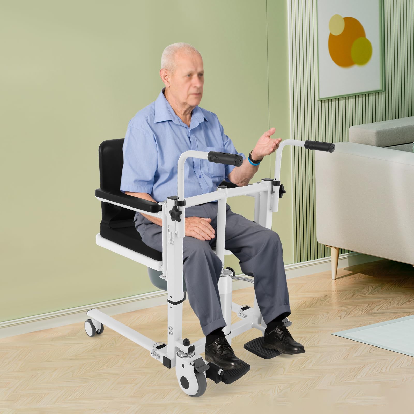 Silla elevadora de transferencia hidráulica para pacientes 4 en 1 silla de ducha de baño silla de ruedas de transporte para personas mayores y discapacitados con asiento dividido de 180° Altura de