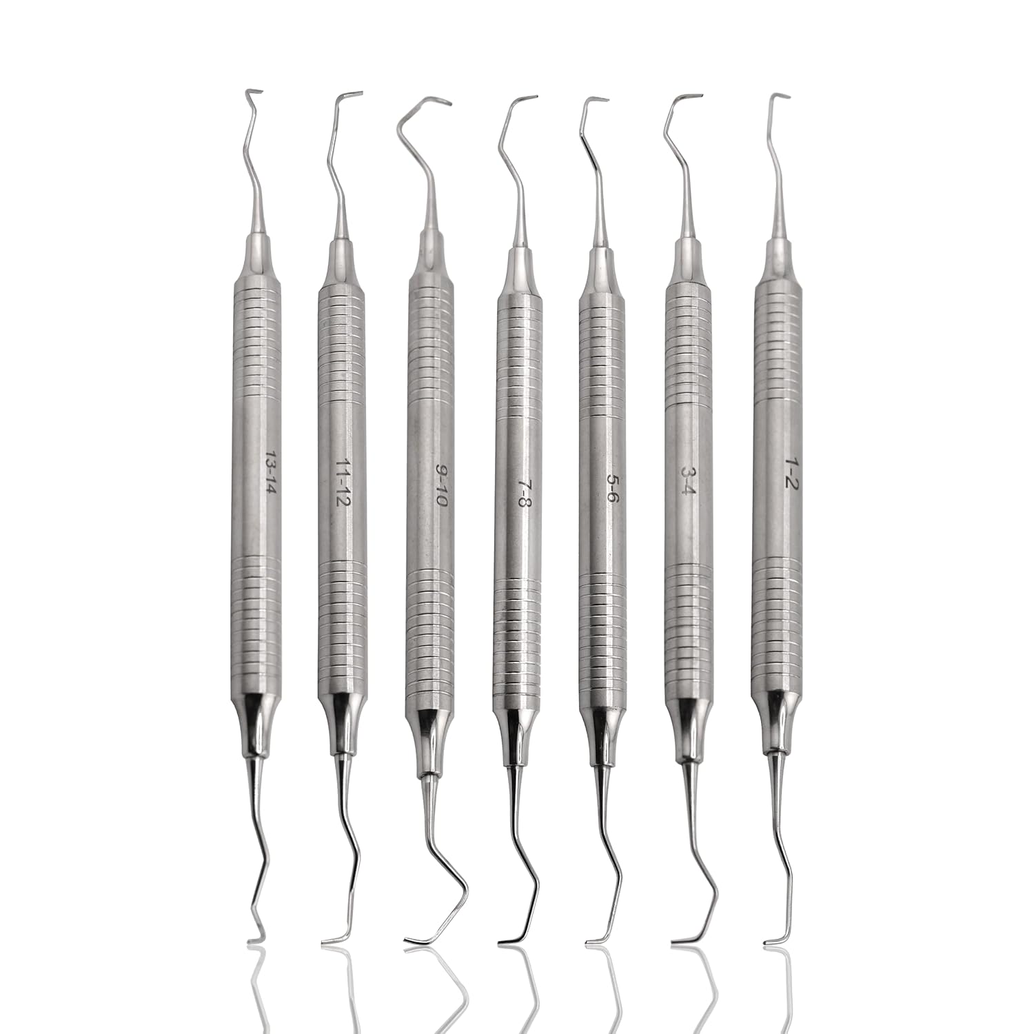 Set of 7 Gracey Dental Curettes and Scalers - Smooth Handle Double Ended Periodental Premium Instruments by Cynamed