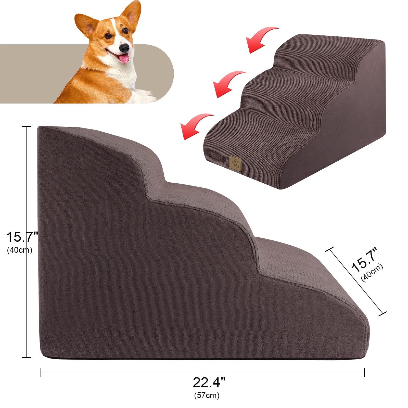 Haustiertreppe 3-stufig – Waschbar, Für Sofa & Bett, Bis 45 Kg Belastbar