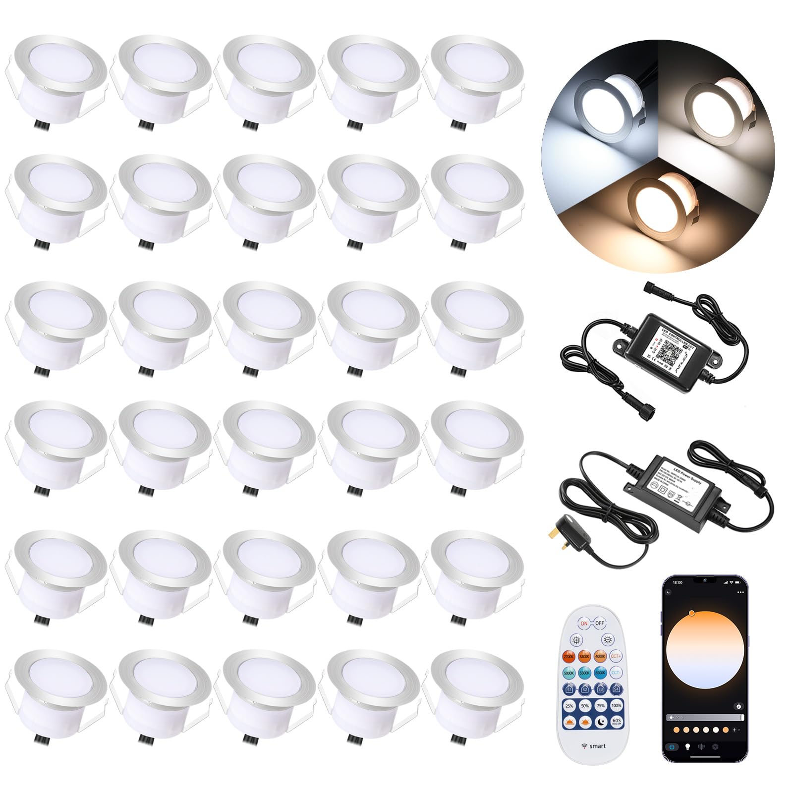 GEYUEYA Home Smart LED Decking Lights 45MM Deck Light with Remote ...