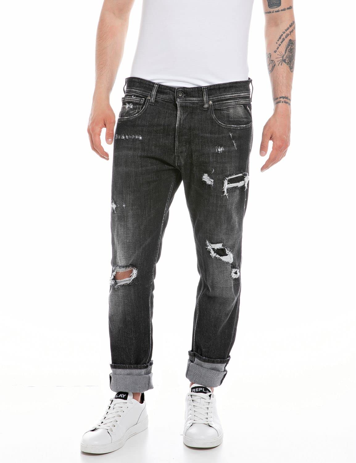 Replay Herren Jeans Grover Straight-Fit, Dark Grey 096 (Grau), 36W / 34L