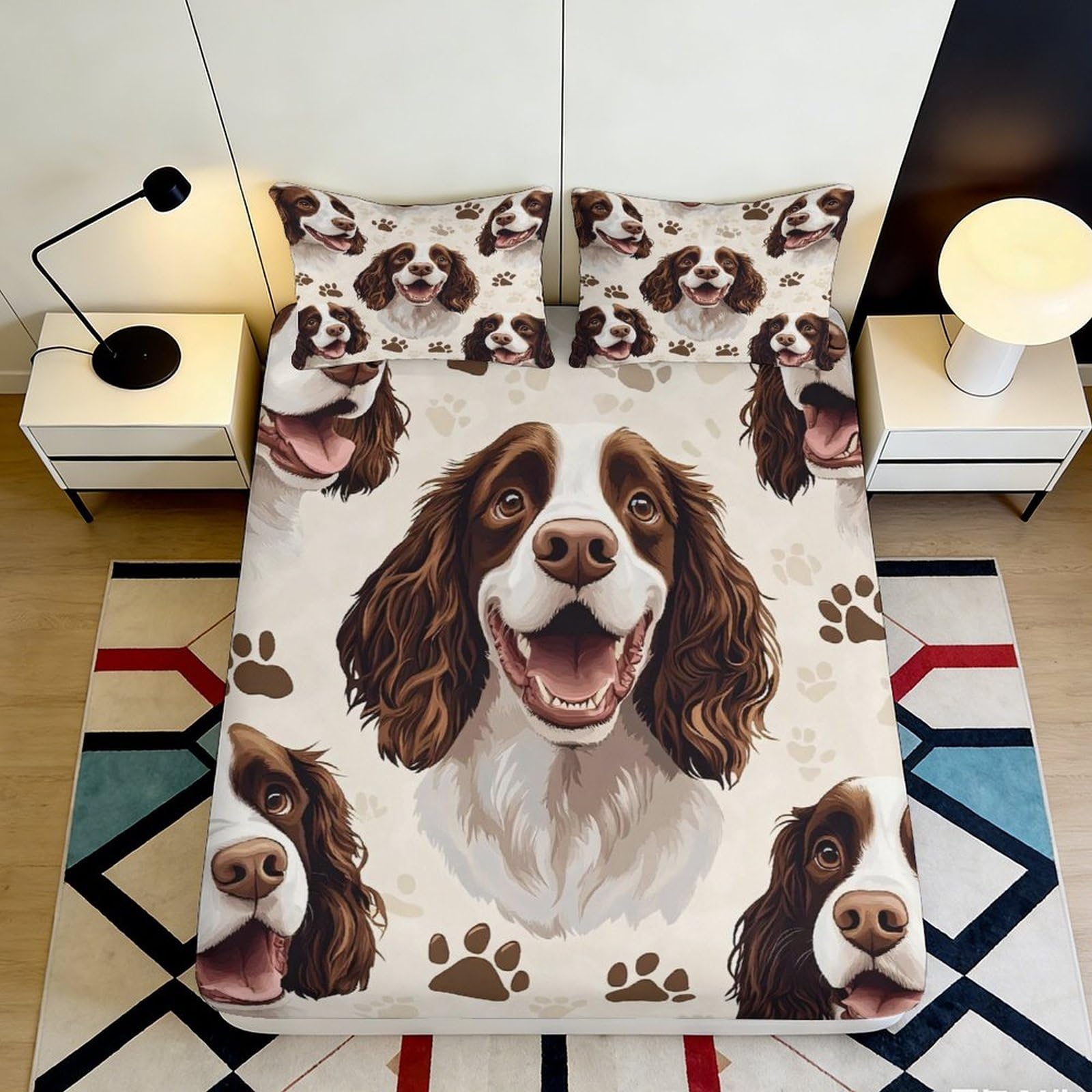 3D Printed Dog Portrait Fitted Sheet Microfiber Soft Brown Paw Bed Cover for Bedroom Guest Room Mattress Decor 90x200x25cm